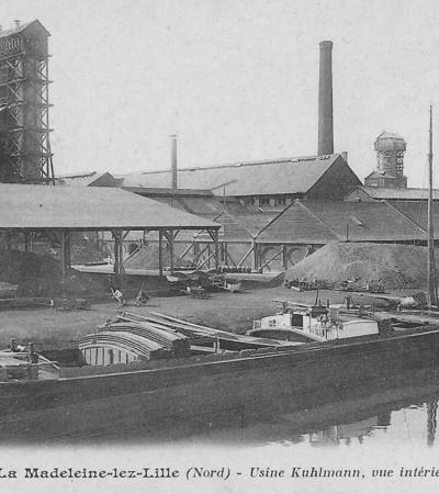 Vue usine Kulhman avec péniche sur Deûle